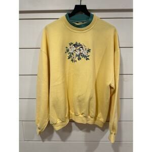 Vintage Womens Bird Embroidery Sweatshirt Crewneck Goldfinch